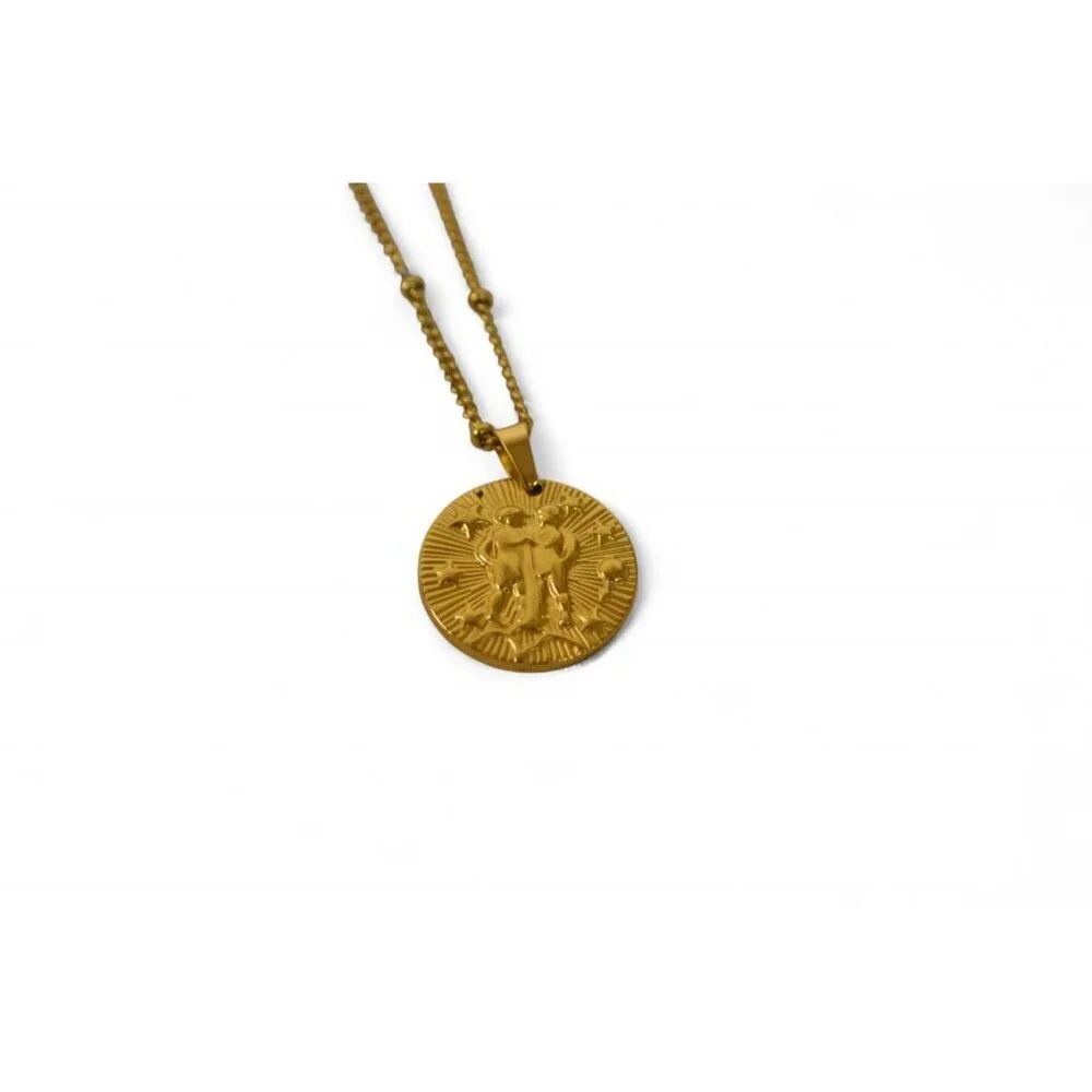 Gold Tone Gemini Zodiac Pendant Necklace 20